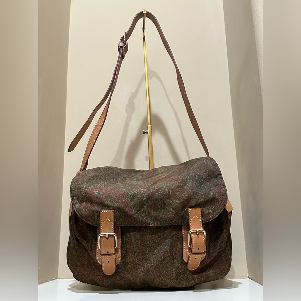 Vintage Etro Bordeaux Paisley Nylon and Leather Crossbody Purse